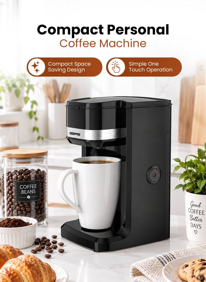 جيباس Single Serve Coffee Maker | 350W Compact Coffee Machine, Automatic Shut-Off | Reusable Scoop Filter, Indicator Light, One-Touch Brewing | Space-Saving Design | GCM36572 Black 250 ml 350 W GCM36572 black - Image 2