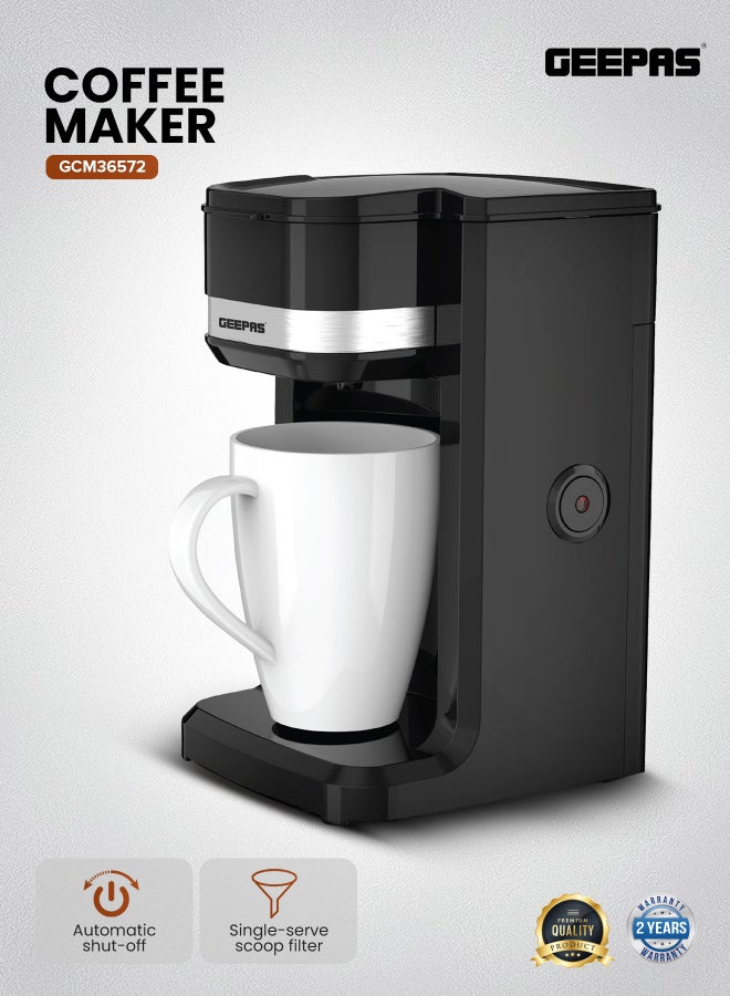 جيباس Single Serve Coffee Maker | 350W Compact Coffee Machine, Automatic Shut-Off | Reusable Scoop Filter, Indicator Light, One-Touch Brewing | Space-Saving Design | GCM36572 Black 250 ml 350 W GCM36572 black - Image 1