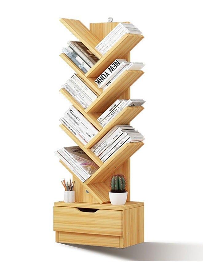 Tree Bookshelf with Drawer, 8 Tier Wooden Bookcase Display Shelf, Modern Book Storage Free Standing Tree Bookcase Tall Narrow Corner Shelves for Home Office, Living Room, Bedroom