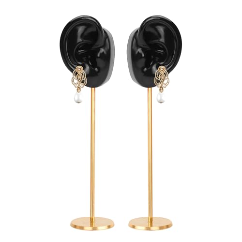Marsrut Ear Shaped Piercing Stud Holder Earring Display Stand Copper Round Base Silicone Body Mannequin Model Organizer Navel Rack for Girl Women Shows Jewelry Birthday Wedding Decor LeftRight Black - Image 1