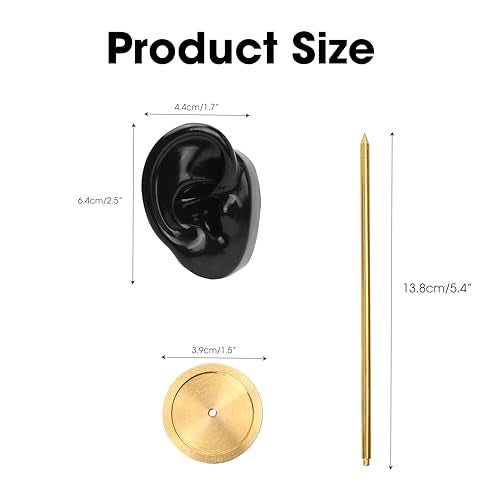 Marsrut Ear Shaped Piercing Stud Holder Earring Display Stand Copper Round Base Silicone Body Mannequin Model Organizer Navel Rack for Girl Women Shows Jewelry Birthday Wedding Decor LeftRight Black - Image 3