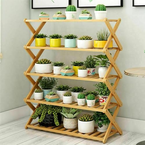 Livzing 5-Tier Foldable Bamboo Wooden Shoe Racks | Collapsible Multipurpose Rack for Storage Entryway Furniture Rack | Shelf Organizer for Home and Kitchen | Slipper Stand Chappal Storage Organizer - Image 3