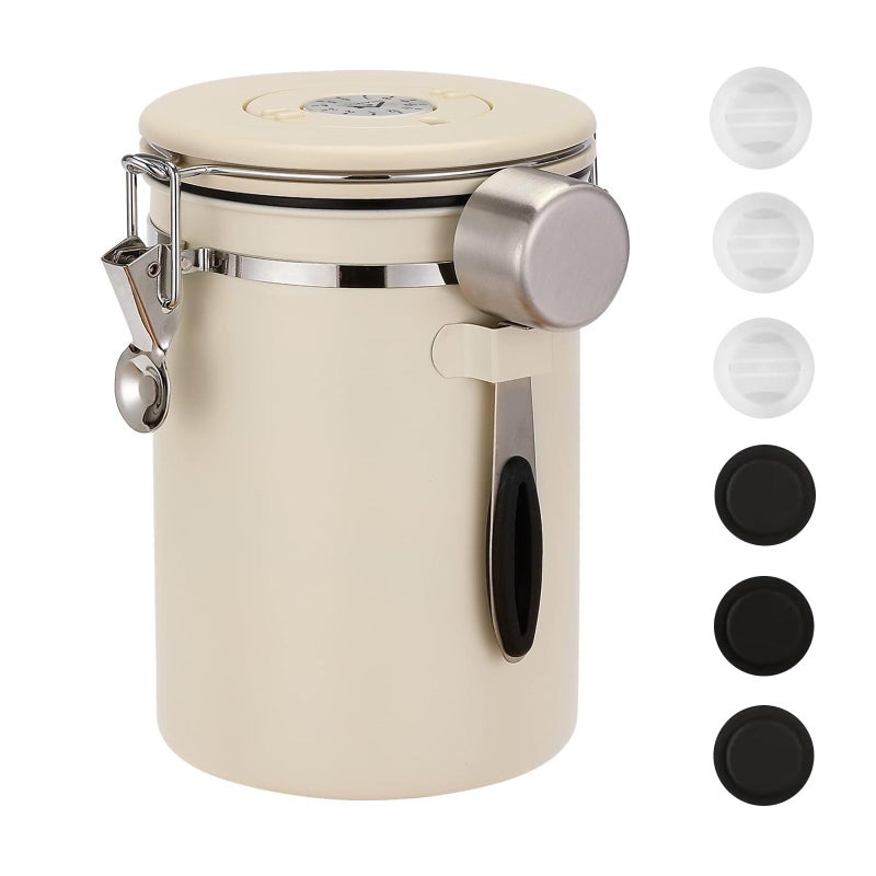 ShanSon Coffee Canister Airtight Coffee Container Stainless Steel Coffee Bean Storage Container with Scoop Coffee Canister for Beans Grounds Sugar Flour Tea Cereal22OZ Beige