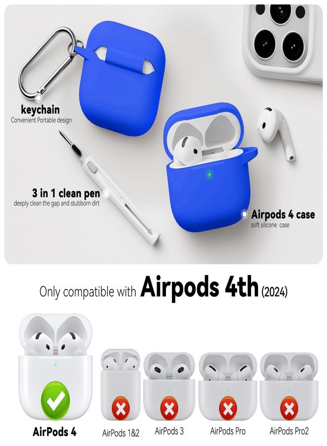MCTOPZO for AirPods 4 Case 2024 Come with Cleaner Kit,Soft Silicone Protective Cases for Apple AirPods 4th Generation with Keychain,Compatible with AirPod 4 Case Cover for Women Men-Blue - Image 2