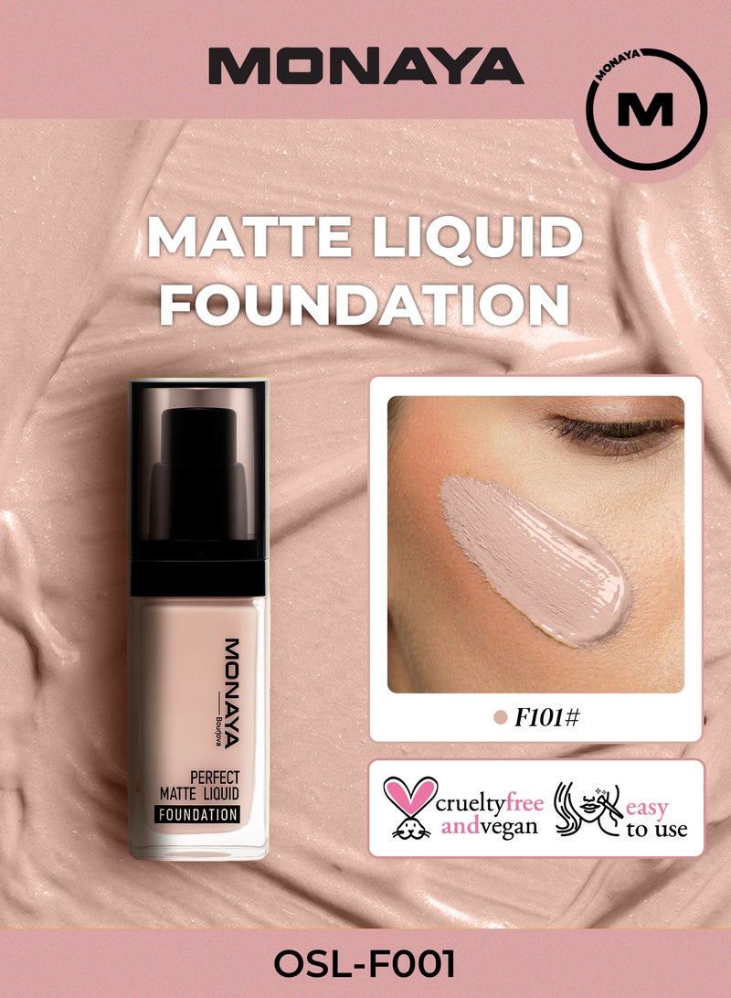 Monaya F001 Perfect Matte Liquid Foundation – Full Coverage, Waterproof, Long-Lasting, (30ml) – Affordable Makeup, Oil-Free, Concealer Effect - F101# - Image 1