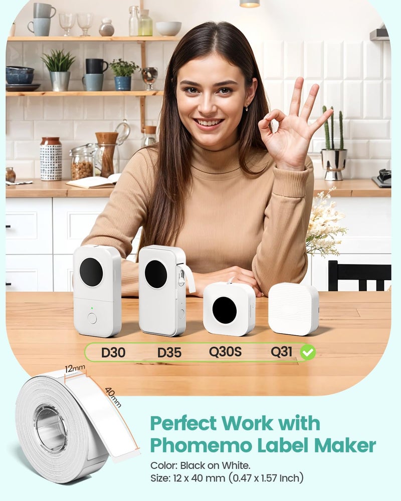 phomemo Phomermo D30 Label Maker Tape, Black on Cream White with Glitter Transparent Label Sticker Thermal Paper Self-Adhesive, 14 x 40mm (1/2" x11/2) 160 Tapes/Roll, 3 Rolls for D30 D35 Q30 Q30S Q31 D30Pro - Image 3