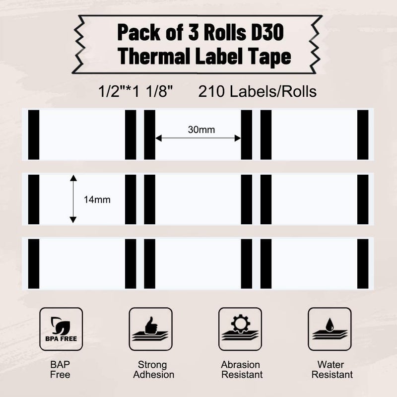 phomemo Phomermo D30 Label Maker Tape, Black on Cream White with Glitter Transparent Label Sticker Thermal Paper Self-Adhesive, 14 x 40mm (1/2" x11/2) 160 Tapes/Roll, 3 Rolls for D30 D35 Q30 Q30S Q31 D30Pro - Image 2