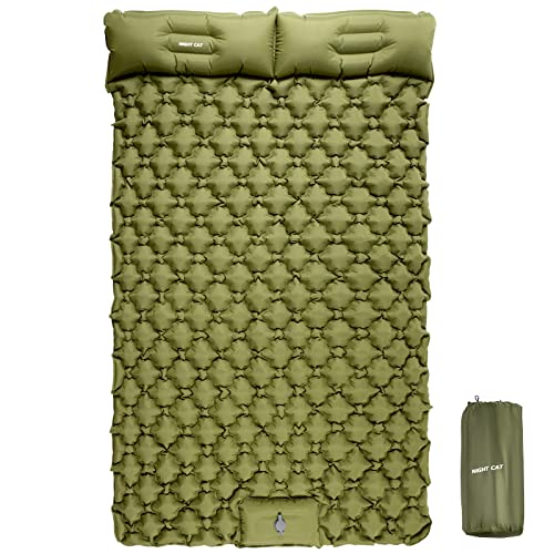 Night Cat Inflatable Double Sleeping Pad Mat Bed with Foot Pump and Double Pillow for Camping Backpacking Hiking UltraLight Compact Comfortable 77x 47 - Image 1