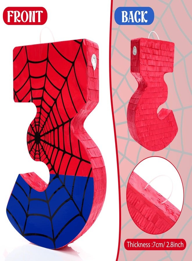 Simgoing Number 3 Spider Piñata Bundle with Blindfold and Bat Hero Small Piñata Birthday Party Decoration for Mexican Fiesta Cinco De Mayo Anniversary Celebration Gift, 15.75 x 11 x 2.8 in(Red Blue) - Image 4