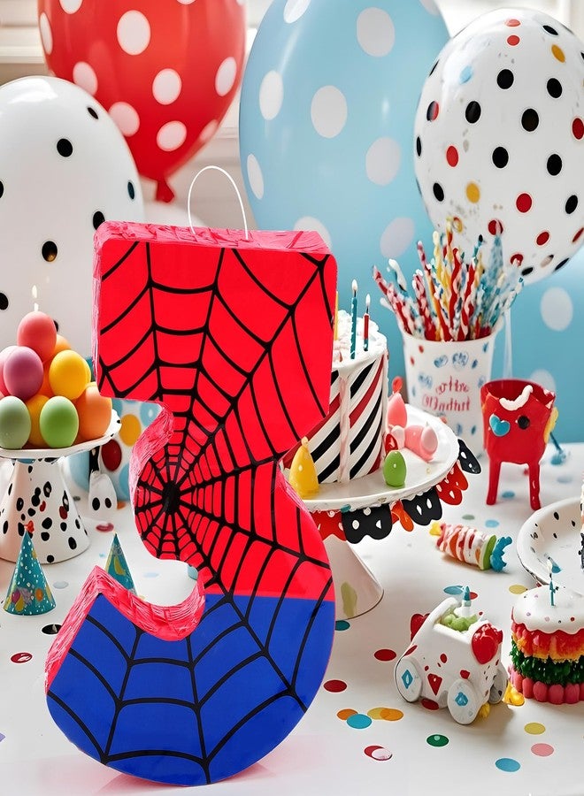 Simgoing Number 3 Spider Piñata Bundle with Blindfold and Bat Hero Small Piñata Birthday Party Decoration for Mexican Fiesta Cinco De Mayo Anniversary Celebration Gift, 15.75 x 11 x 2.8 in(Red Blue) - Image 5