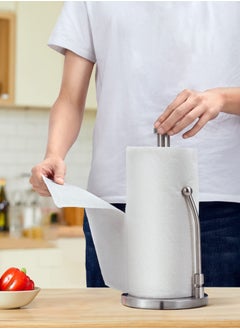 Excefore Paper Towel Holder for One Hand Tear, Paper Towel Dispenser Standing Weighted Base Non Slip, Spring Arm Fit Most Size Paper Roll, Stainless Steel Paper Towel for Kitchen Countertop(Silver)  - Image 2