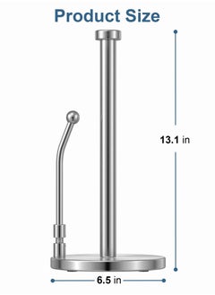 Excefore Paper Towel Holder for One Hand Tear, Paper Towel Dispenser Standing Weighted Base Non Slip, Spring Arm Fit Most Size Paper Roll, Stainless Steel Paper Towel for Kitchen Countertop(Silver)  - Image 3