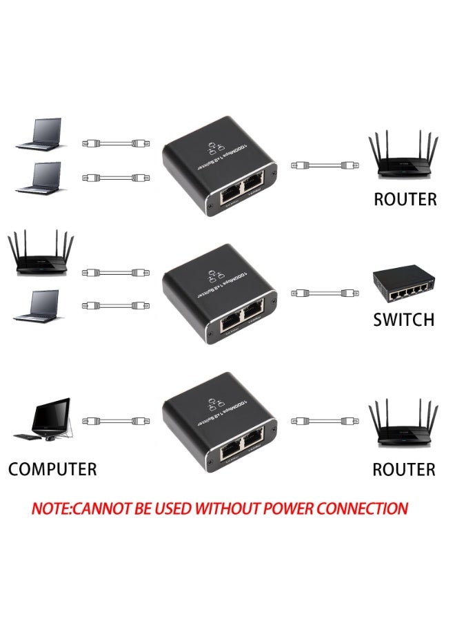 Gigabit Ethernet Splitter 1 to 2 Way, RJ45 Network Splitter Adapter 1000Mbps High Speed with USB Power Cable for Cat 5/5e/6/7/8 - Image 5