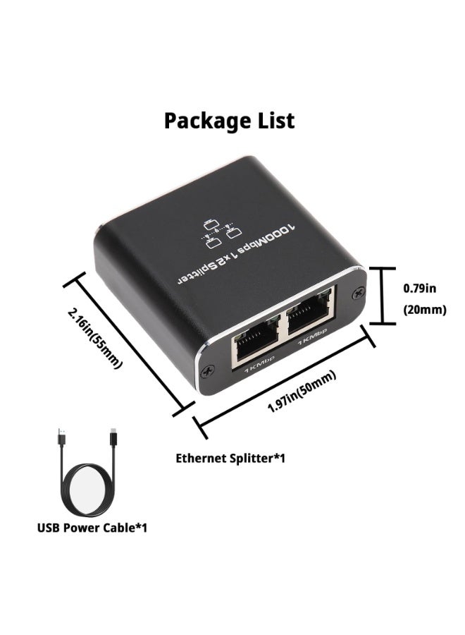 Gigabit Ethernet Splitter 1 to 2 Way, RJ45 Network Splitter Adapter 1000Mbps High Speed with USB Power Cable for Cat 5/5e/6/7/8 - Image 2