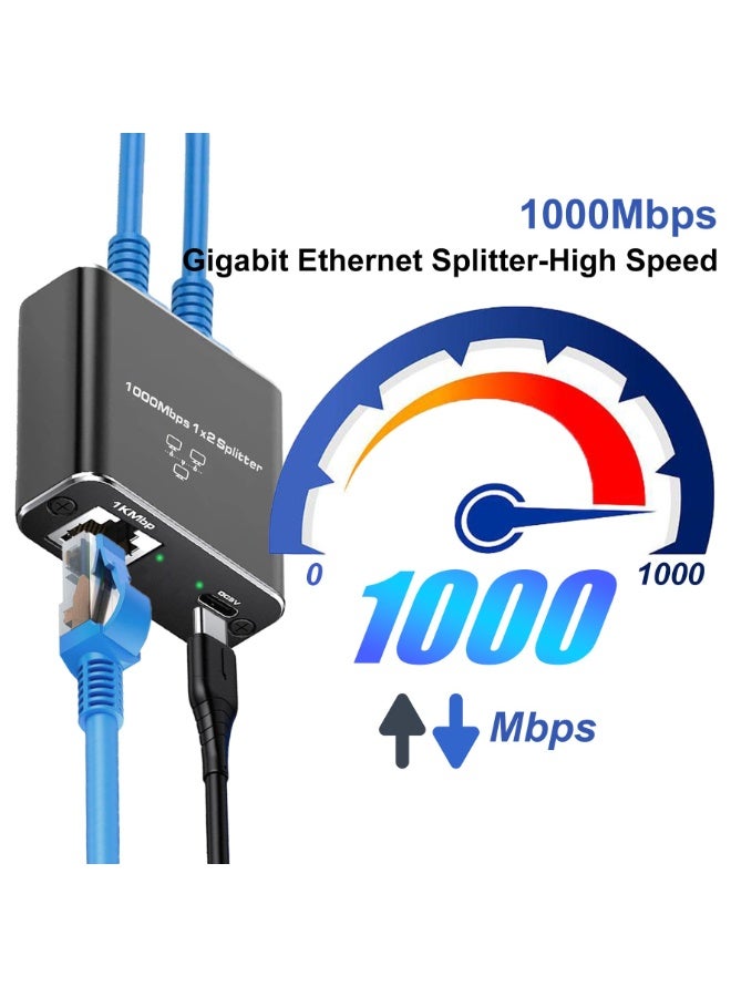 Gigabit Ethernet Splitter 1 to 2 Way, RJ45 Network Splitter Adapter 1000Mbps High Speed with USB Power Cable for Cat 5/5e/6/7/8 - Image 4