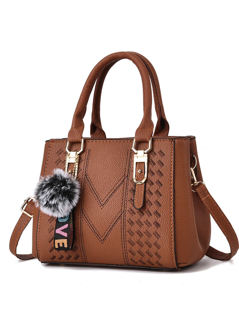 VIDSID PU Leather Handbag for Women, Adjustable Shoulder Bag with Double Zipper Compartments, Ideal for Work & Outdoor, Spacious and Durable with Easy Access Pockets (Brown) - Image 1