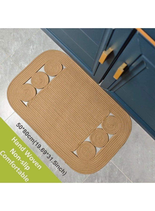 LAZY H CORNER Boho Non-Slip Washable Bathroom Mat Set 2-Piece – Toilet Mat & Square Mat, Handwoven Linen-Cotton Blend, Soft & Absorbent - Image 5