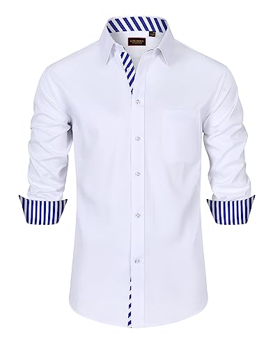 Lion Nardo White Dress Shirts for Men Men's White Dress Shirt Long Sleeve White Button Down Shirt Party Button Up Shirts - Image 1
