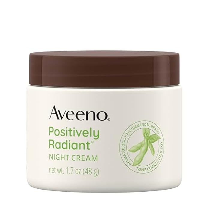 Aveeno Positively Radiant Moisturizing Face & Neck Night Cream with Tone Correcting Soy & Niacinamide, Night Cream Targets Dull Skin & Evens Skin Tone & Texture, Hypoallergenic, 1.7 oz - Image 1