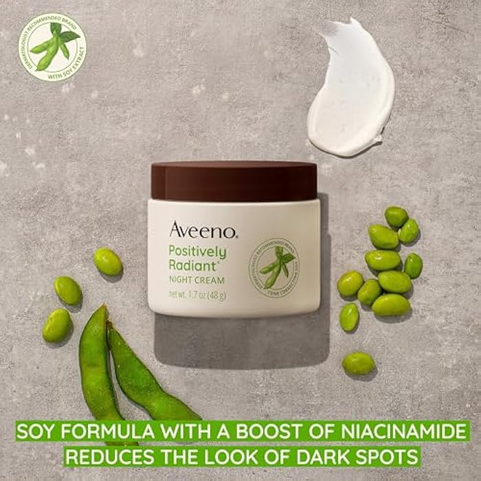 Aveeno Positively Radiant Moisturizing Face & Neck Night Cream with Tone Correcting Soy & Niacinamide, Night Cream Targets Dull Skin & Evens Skin Tone & Texture, Hypoallergenic, 1.7 oz - Image 2