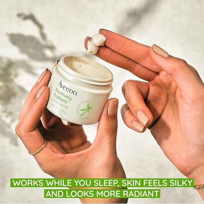 Aveeno Positively Radiant Moisturizing Face & Neck Night Cream with Tone Correcting Soy & Niacinamide, Night Cream Targets Dull Skin & Evens Skin Tone & Texture, Hypoallergenic, 1.7 oz - Image 4