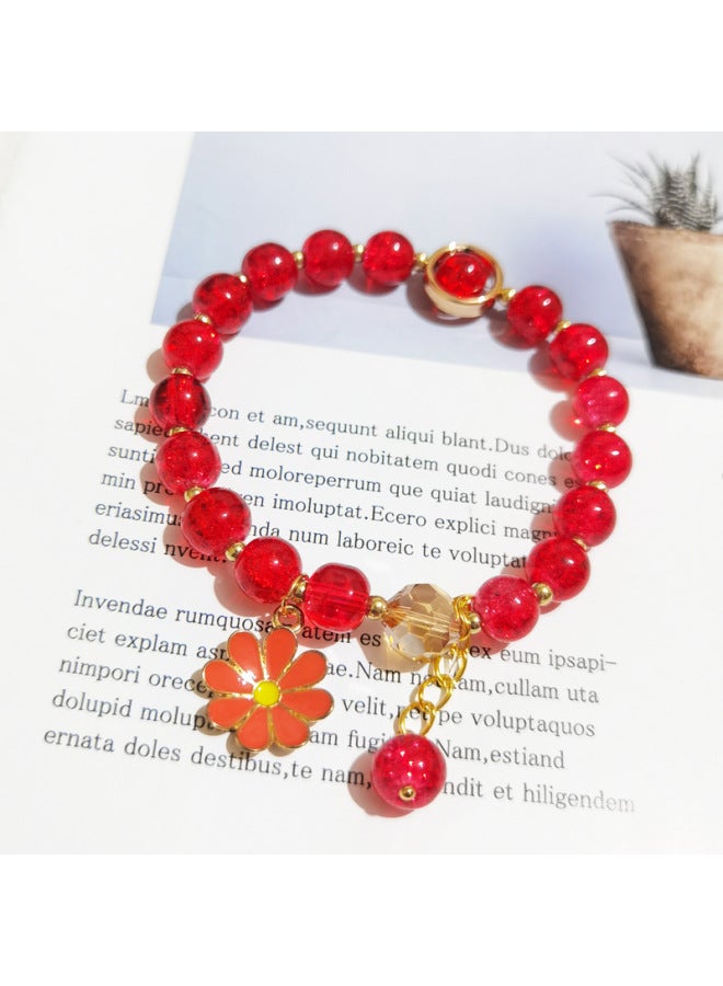 Sunflower Crystal Bracelet Girl's Heart Simple Sweet Single Ring Small Flower Floral Crystal Glass Beads Small Daisy Bracelet For Women