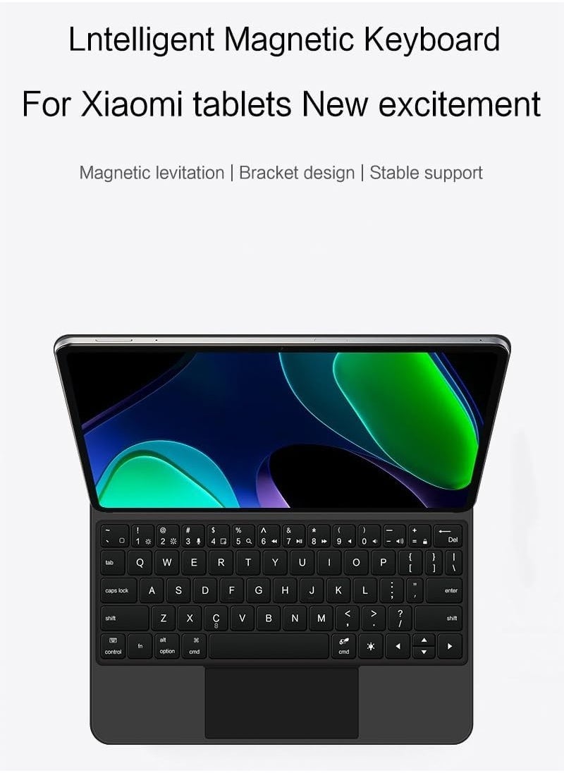 جنرال - غطاء ذكي مع لوحة مفاتيح Bluetooth مغناطيسي متوافق مع Xiaomi Pad 6S Pro بحجم 12.4 بوصة 2024، مزود بلوحة تتبع Trackpad ولوحة مفاتيح RGB لجهاز Mi Pad 6S Pro. - Image 1