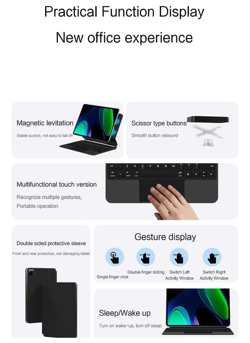 جنرال - غطاء ذكي مع لوحة مفاتيح Bluetooth مغناطيسي متوافق مع Xiaomi Pad 6S Pro بحجم 12.4 بوصة 2024، مزود بلوحة تتبع Trackpad ولوحة مفاتيح RGB لجهاز Mi Pad 6S Pro. - Image 1