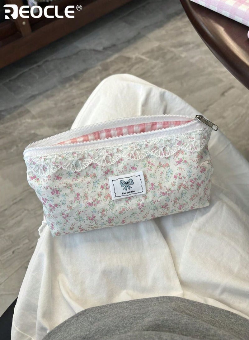 REOCLE Women's Decorative Patterned Pencil Case with Lace Trim & Charm Accent Stylish Compact Organizer for Stationery & Desk Essentials - Image 4