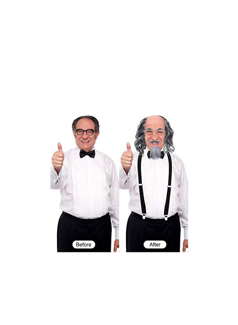 KASTWAVE Old Man Costume for Kids 100 Days of School Costume for Boys with Old Men Wig Beard Plastic Cane Glasses Suspenders and Bow Tie - Image 3
