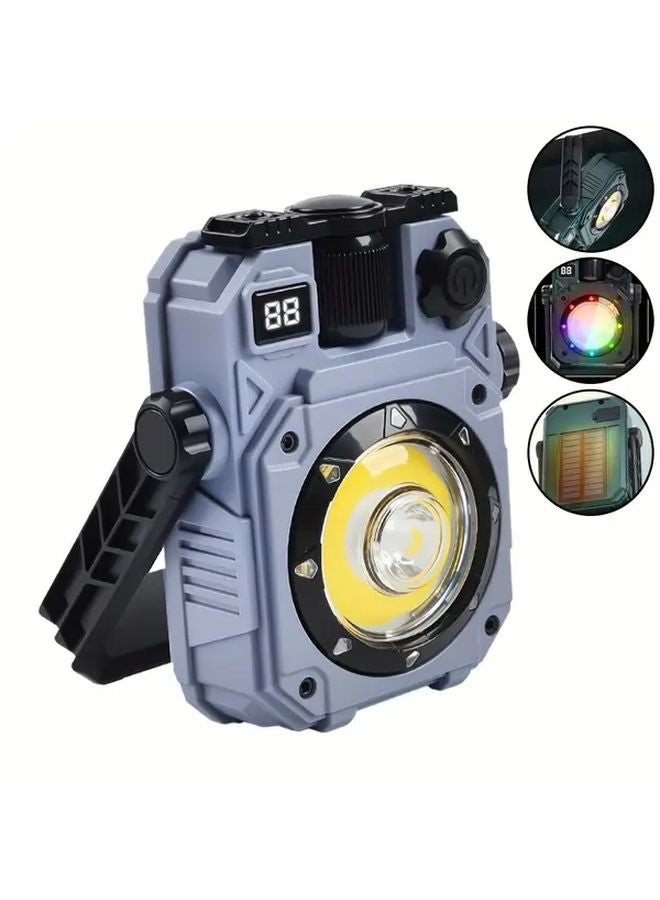 Grey Solar Powered Work Lamp Magnetic USB Rechargeable Adjustable Light For Camping - Image 1