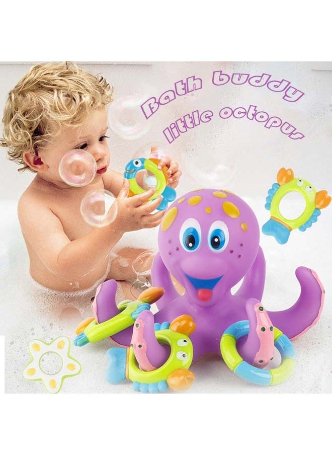 VIUAUAX 1 pack Cute Baby Bath Toys Set, Floating Octopus Toy with 3 Hoopla Rings - Baby Bath Toy for Boys and Girls - 18+ Months - Purple,Soft Floating Swimming   OctopusToys, Bathtub Swimming Pool Toys Animals Floating  Octopus Toy Design for Toddlers Infants Boys Girls  - Image 3