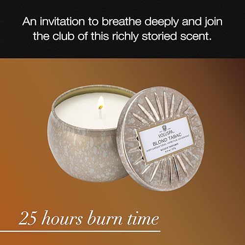 Voluspa Blond Tabac, Mini Tin Candle, 4 oz, 25 Hour Burn Time, Coconut Wax for Clean Burning, Handcrafted in the USA - Image 5