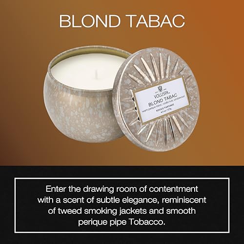 Voluspa Blond Tabac, Mini Tin Candle, 4 oz, 25 Hour Burn Time, Coconut Wax for Clean Burning, Handcrafted in the USA - Image 2