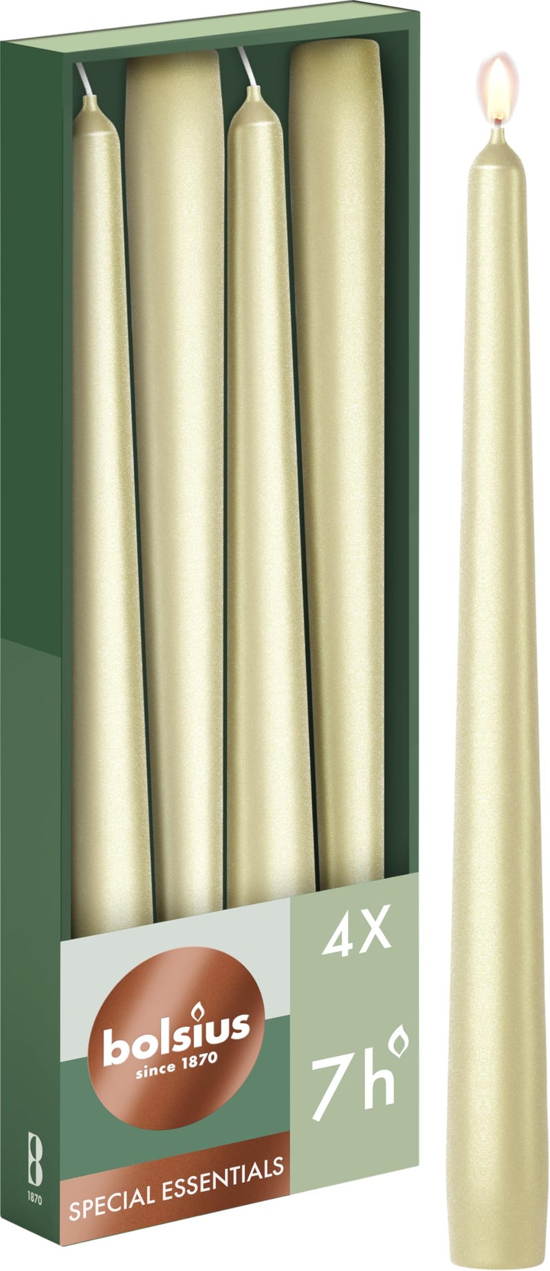 Bolsius Tapered Candles - Metallic Silver - 4-Pack - 24.5 cm - Decorative Household Candles - Burn Time of 7 Hours - Unscented - Includes Natural Vegan Wax - Without Palm Oil - Image 1