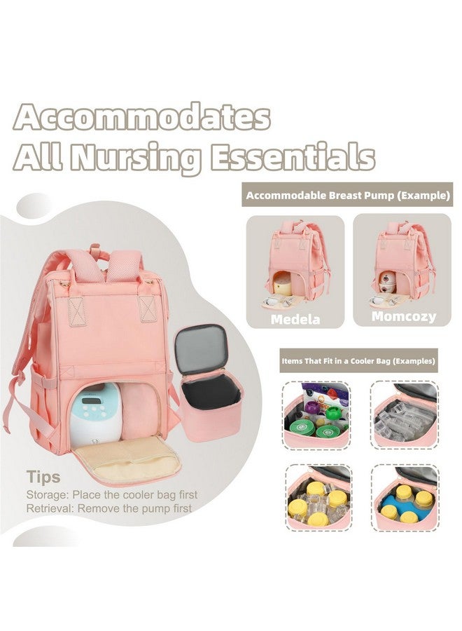 ROSEGIN Breast Pump Backpack & Diaper Bag with Cooler, Fits Spectra S1 S2 Medela, Pumping Bag for Work, Fits 15.6" Laptop, 15 Pockets, Reinforced Zippers, Pacifier Case, Stroller Straps, Pink - Image 1