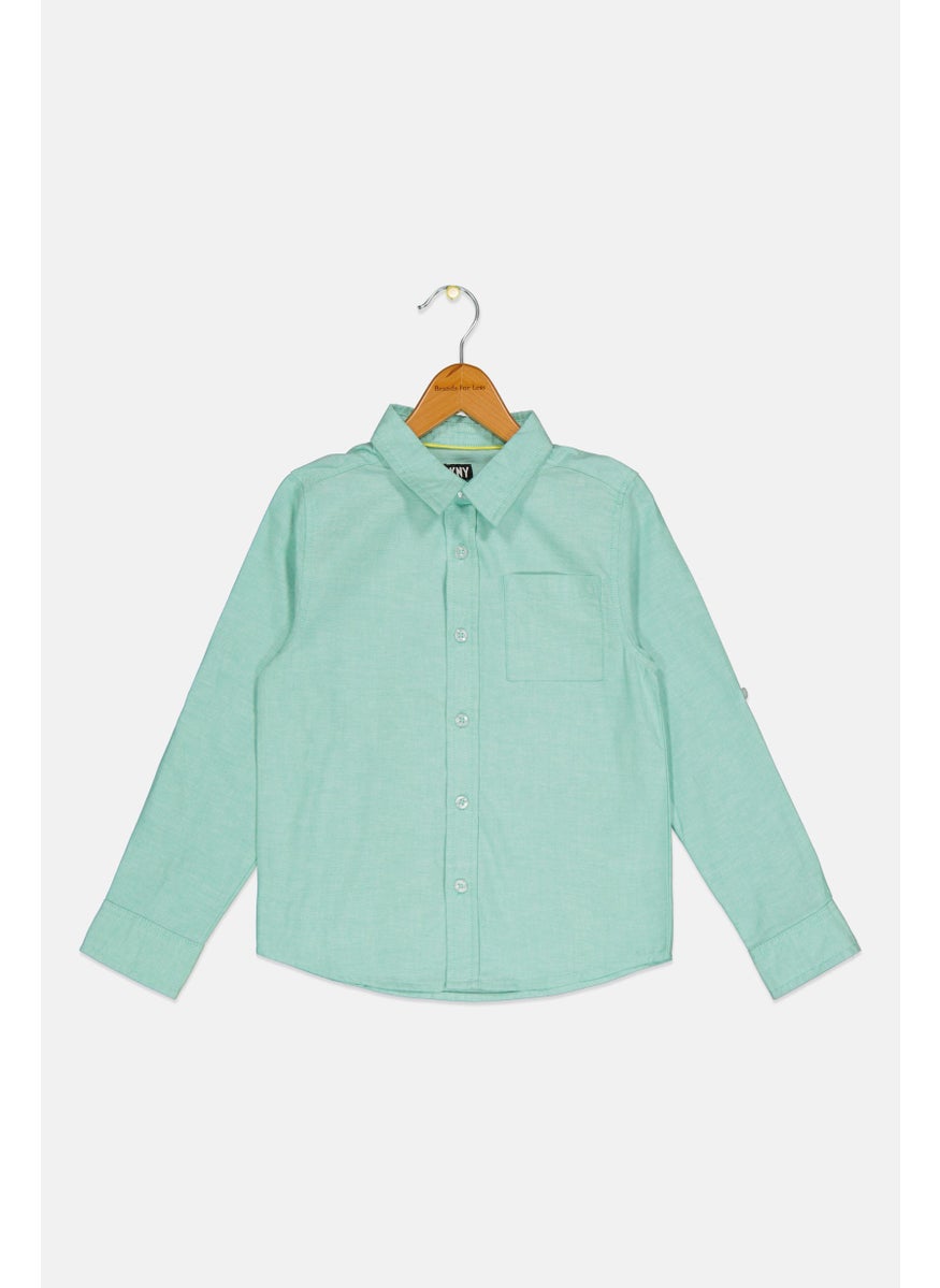 DKNY Kids Boy Regular Fit Solid Long Sleeves Casual Shirt, Turquoise  - Image 1