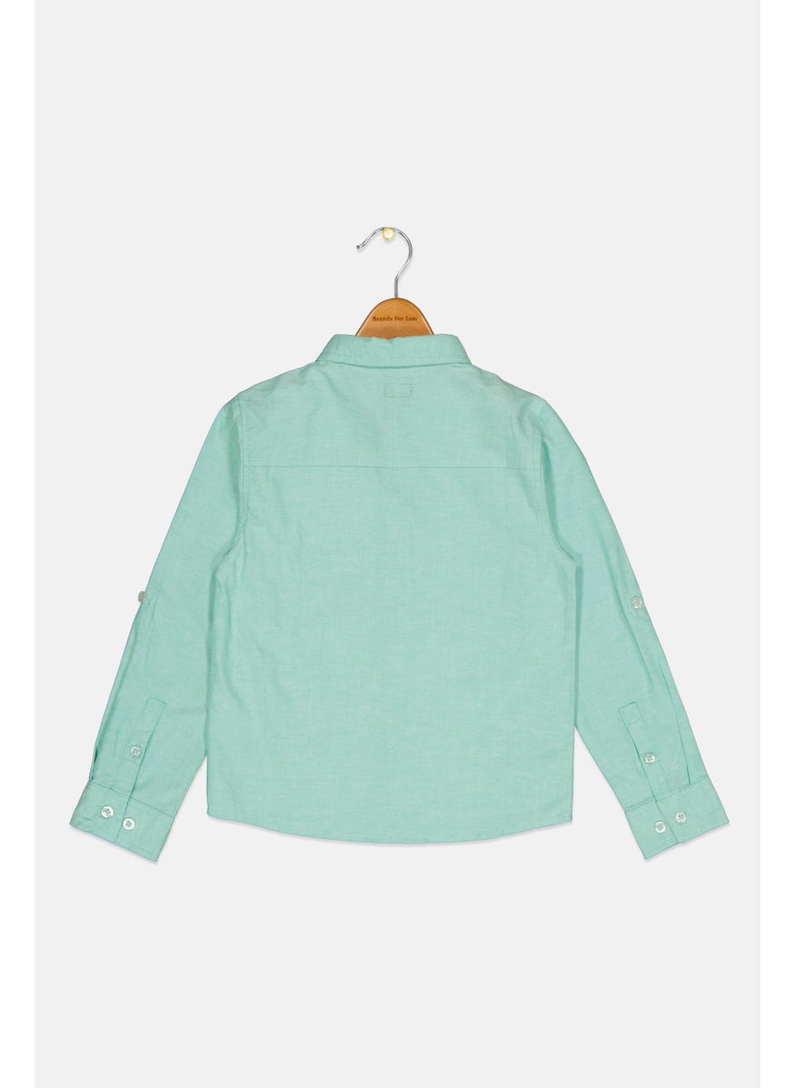 DKNY Kids Boy Regular Fit Solid Long Sleeves Casual Shirt, Turquoise  - Image 2