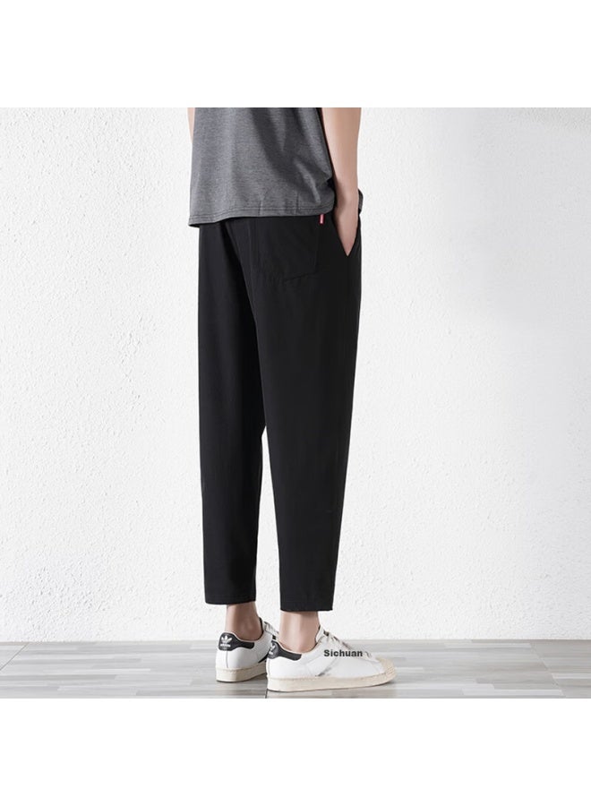 Vancamel Casual Pants For Men, Summer Youth Sports Lightweight Breathable Loose Ice-feel Straight-leg Trousers, Black, XL - Image 2