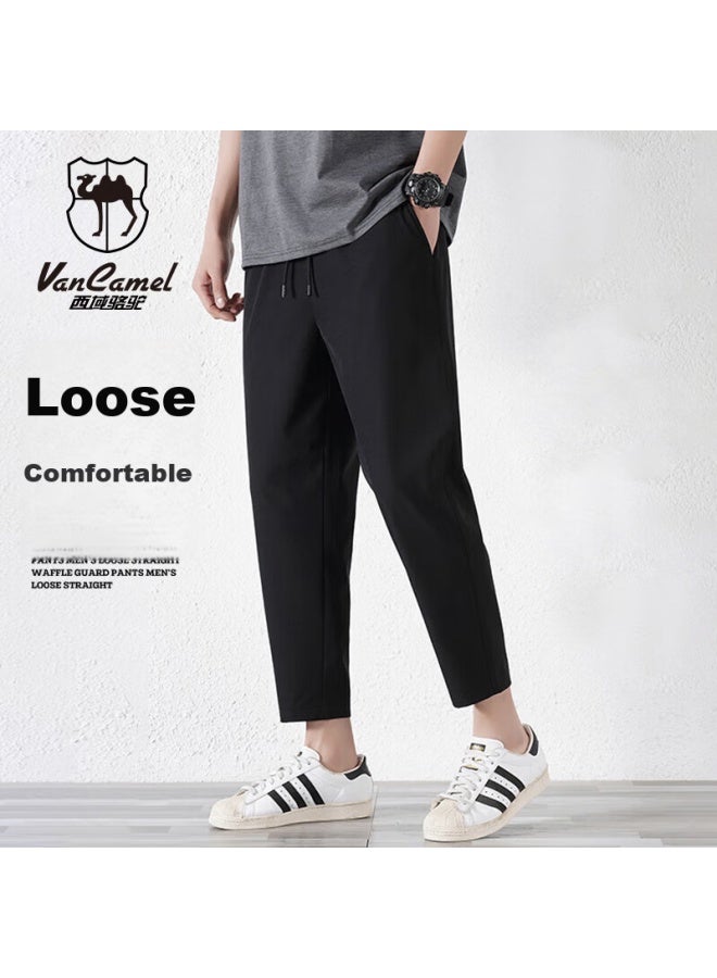Vancamel Casual Pants For Men, Summer Youth Sports Lightweight Breathable Loose Ice-feel Straight-leg Trousers, Black, XL - Image 1