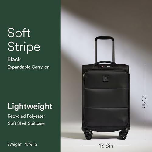 ANTLER Soft Stripe Carry On Luggage 22x14x9 Airline Approved Cabin Suitcase with Expander Adjustable Handle 4 Spinner Wheels Lightweight TSA Lock Recycled Polyester Luggage Black - Image 3