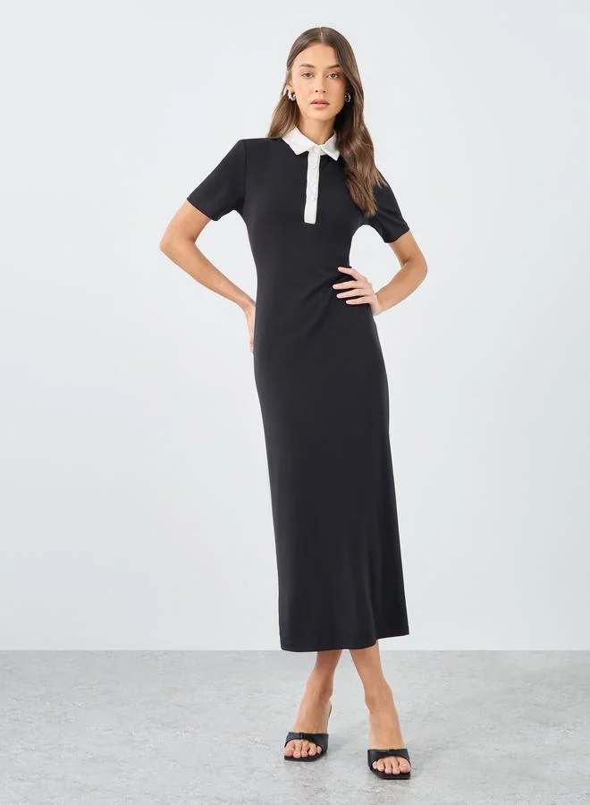 ستايلي Styli Contrast Collar Bodycon T-Shirt Midi Dress