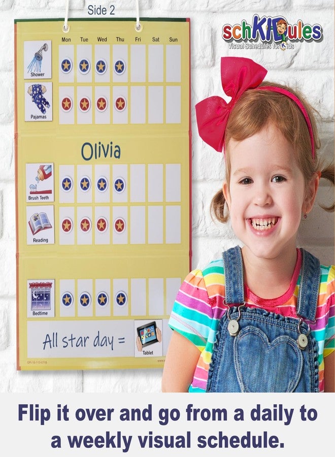 SchKIDules Deluxe Magnetic Visual Schedule & Reward Chart w/189 Colorful Magnets & Reversible 18” Folding Board for Daily Routines, Chores, Behavioral Supports, Kids Calendar, ADHD & Autism Icons - Image 3