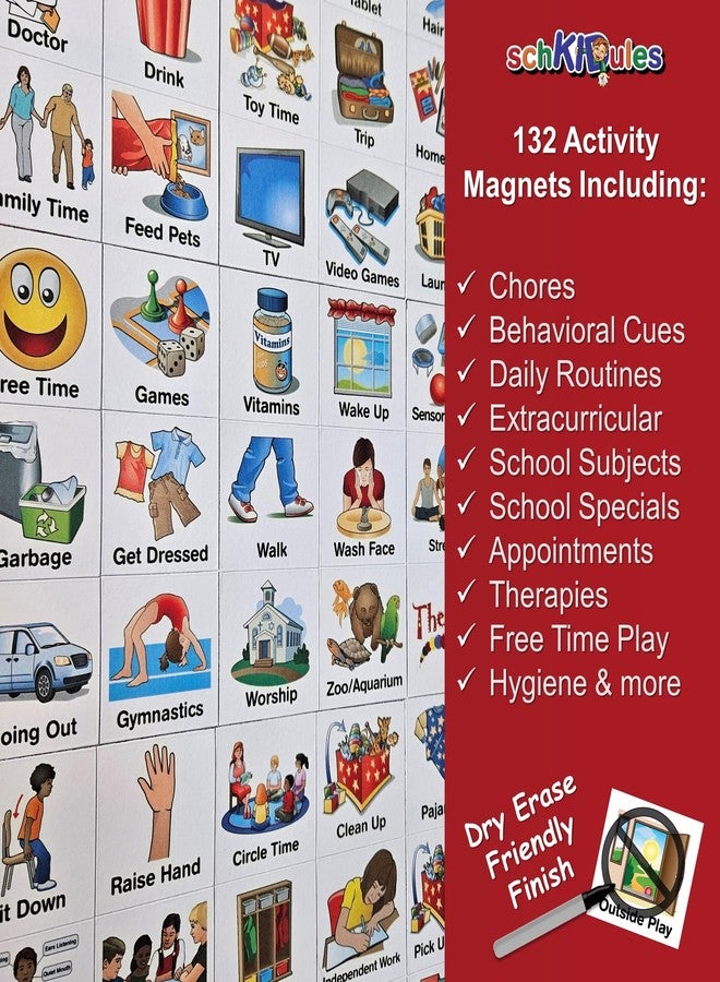 SchKIDules Deluxe Magnetic Visual Schedule & Reward Chart w/189 Colorful Magnets & Reversible 18” Folding Board for Daily Routines, Chores, Behavioral Supports, Kids Calendar, ADHD & Autism Icons - Image 5