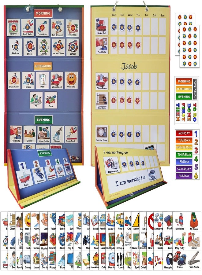SchKIDules Deluxe Magnetic Visual Schedule & Reward Chart w/189 Colorful Magnets & Reversible 18” Folding Board for Daily Routines, Chores, Behavioral Supports, Kids Calendar, ADHD & Autism Icons - Image 1
