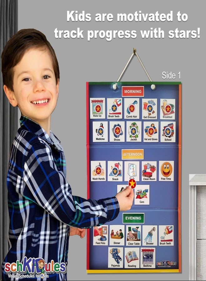 SchKIDules Deluxe Magnetic Visual Schedule & Reward Chart w/189 Colorful Magnets & Reversible 18” Folding Board for Daily Routines, Chores, Behavioral Supports, Kids Calendar, ADHD & Autism Icons - Image 2