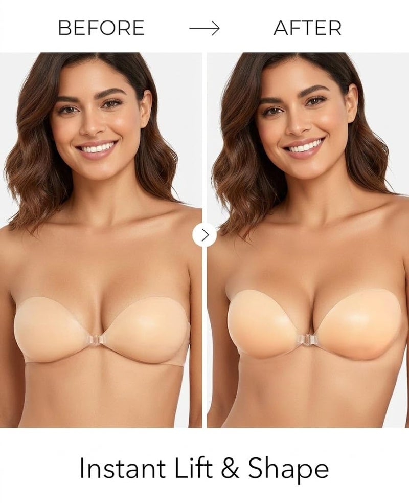 LEXUN Adhesive Bra Reusable Strapless Self Silicone Push-up Invisible Sticky Bras for Backless & Off Shoulder Dress Beige (in, Cup Band, D, 34, Regular, Beige) - Image 5