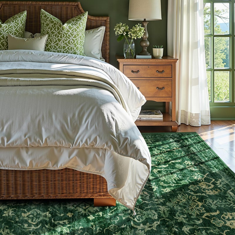 Deerly Dark Green Vintage Area Rug 5x7 for Living Room, Washable Distressed Farmhouse Soft Thin Non-Shedding Indoor Throw Rug, Traditional Accent Carpet for Bedroom Office - Image 3
