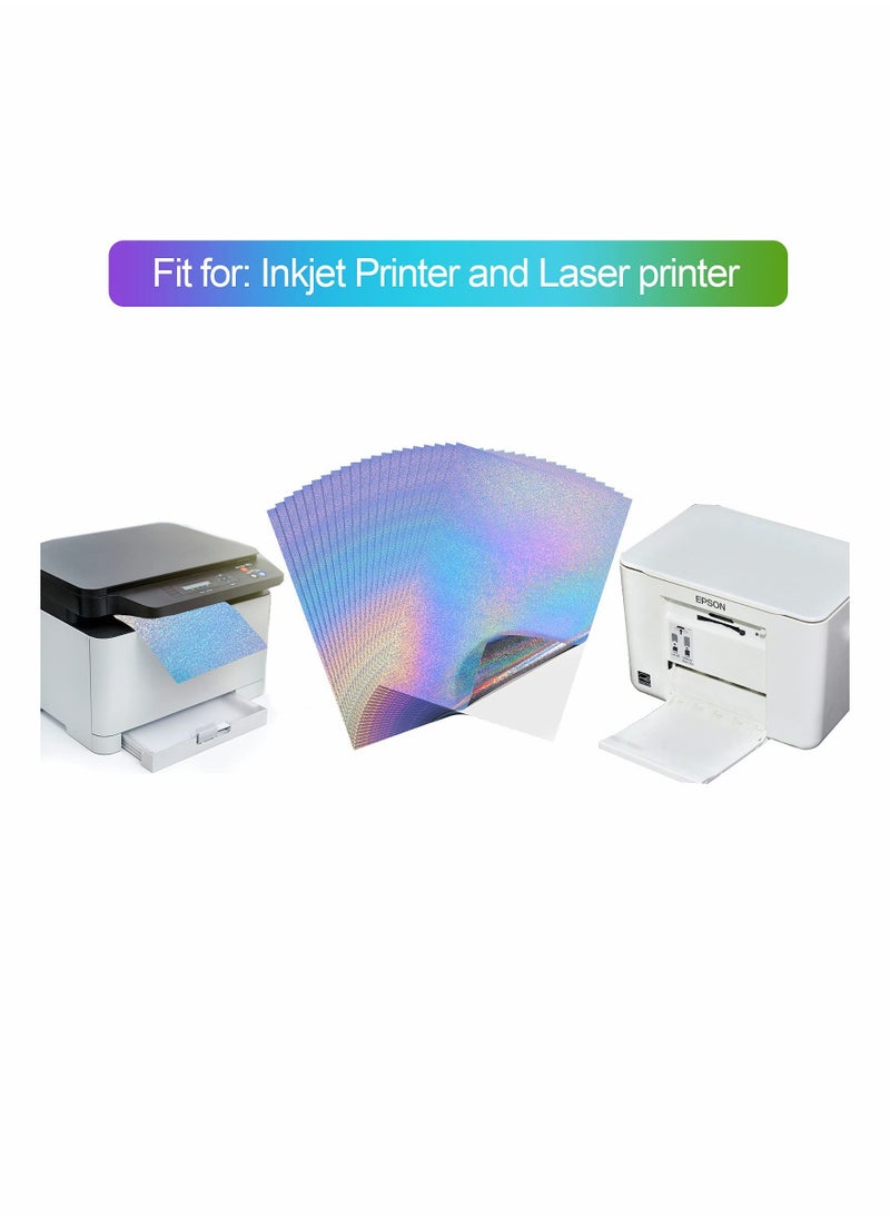 Excefore - Holographic Printable Vinyl Sticker Paper, Dries Quickly Waterproof Sticker Paper 20Pcs (Dot) - Image 1