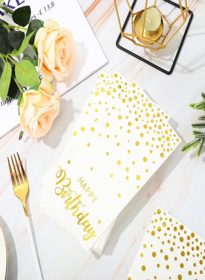 JarThenaAMCS 50Pcs Happy Birthday Guest Napkins Gold Foil Dots Birthday Disposable Paper Napkins Dinner Hand Napkin for Birthday Party Table Decorations - Image 5